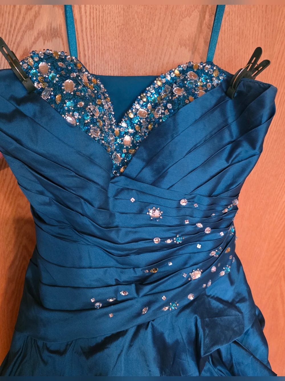 Teal Beaded Sweetheart Prom Dress